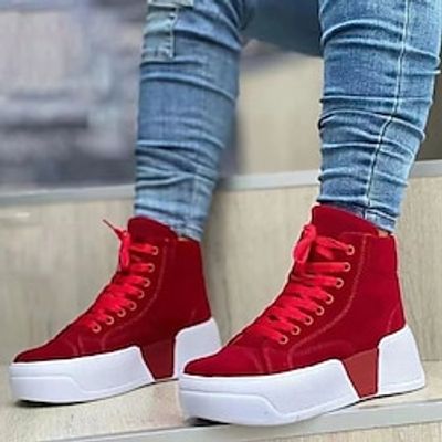 Women's Sneakers Boots Plus Size Canvas Shoes Platform Sneakers Outdoor Work Daily Booties Ankle Boots Zipper Platform Round Toe Sporty Classic Preppy Walking Canvas Zipper Solid Color Black Pink Red miniinthebox