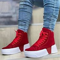 Women's Sneakers Boots Plus Size Canvas Shoes Platform Sneakers Outdoor Work Daily Booties Ankle Boots Zipper Platform Round Toe Sporty Classic Preppy Walking Canvas Zipper Solid Color Black Pink Red miniinthebox - thumbnail