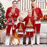 Matching Family Christmas Pajamas Fleece Lined Snowflake Trees Fashion Casual Comfort Home Christmas Bed Polyester Breathable Gift Crew Neck Long Sleeve T shirt Tee Pant Fall Winter Wine Lightinthebox - thumbnail