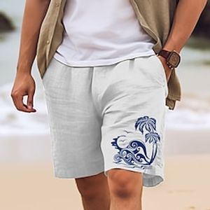 Men's Shorts Summer Shorts Beach Shorts Print Drawstring Elastic Waist Coconut Tree Spray Comfort Breathable Short Outdoor Holiday Going out Cotton Blend Hawaiian Casual White Pink Lightinthebox