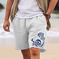 Men's Shorts Summer Shorts Beach Shorts Print Drawstring Elastic Waist Coconut Tree Spray Comfort Breathable Short Outdoor Holiday Going out Cotton Blend Hawaiian Casual White Pink Lightinthebox - thumbnail