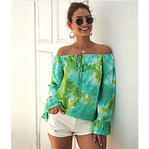 Women's Blouse Shirt Solid Colored Long Sleeve Off Shoulder Tops Red Yellow Green miniinthebox