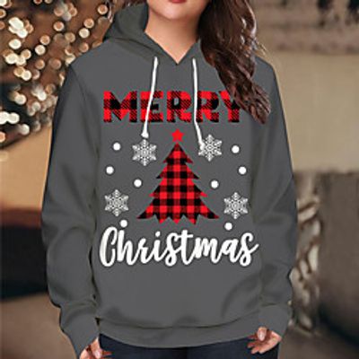 Women's Plus Size Tops Hoodie Sweatshirt Plaid Graphic Letter Print Long Sleeve V Neck Streetwear Christmas Fall Winter Gray Black Big Size XL XXL 3XL 4XL 5XL miniinthebox