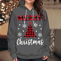 Women's Plus Size Tops Hoodie Sweatshirt Plaid Graphic Letter Print Long Sleeve V Neck Streetwear Christmas Fall Winter Gray Black Big Size XL XXL 3XL 4XL 5XL miniinthebox - thumbnail