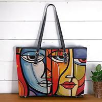 Women's Tote Shoulder Bag Hobo Bag PU Leather Shopping Daily Holiday Zipper Print Large Capacity Waterproof Abstract Art Yellow Red Blue Lightinthebox