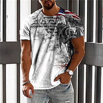 Men's Unisex T shirt 3D Print Graphic Prints Eagle Flag Crew Neck Daily Holiday Print Short Sleeve Tops Casual Designer Big and Tall Gray miniinthebox