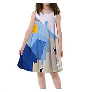 Kids Little Girls' Dress Graphic Tank Dress Print Blue Knee-length Sleeveless 3D Print Dresses Spring  Summer Loose 4-13 Years miniinthebox