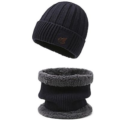 Men's Beanie Hat Winter Hats Knit Hat Dark Brown Black Fleece Scarf Travel Outdoor Vacation Plain Windproof Warm Lightinthebox