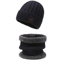 Men's Beanie Hat Winter Hats Knit Hat Dark Brown Black Fleece Scarf Travel Outdoor Vacation Plain Windproof Warm Lightinthebox - thumbnail