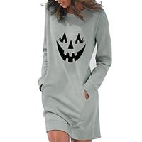 Women's Casual Dress Hoodie Dress Short Mini Dress White Gray Light Blue Long Sleeve Abstract Bat Pocket Print Fall Winter Round Neck Stylish Casual Halloween Linen S M L XL XXL / Cotton miniinthebox - thumbnail