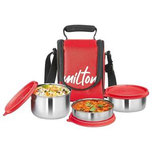 Milton Tasty 3 Stainless Steel Containers With Lunch Bag - Red MT_TSS3_RD