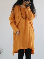 Vintage Women Solid Color Long Sleeve Irregular Blouses