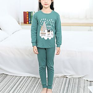 Kids Girls' Pajamas 2 Pieces Long Sleeve Green Snowman Basic 3-12 Years Lightinthebox