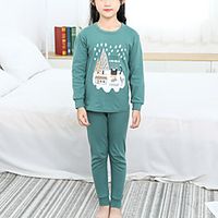 Kids Girls' Pajamas 2 Pieces Long Sleeve Green Snowman Basic 3-12 Years Lightinthebox - thumbnail