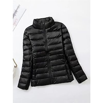 Women's Parka Quilted Coat Cropped Puffer Jacket Lightweight Winter Coat Warm Windproof Zipper Hooded Coat with Pocket Casual Minimalism Jacket Long Sleeve Fall Outerwear Black Red Pink White Lightinthebox