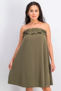 Womens Ruffles Neck Dress  Olive