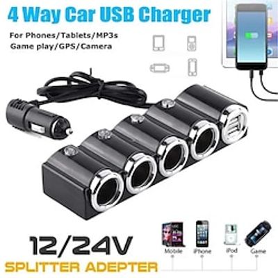 Multi-function 4 Way 12V-24V Car Cigarette Lighter Splitter Multi Socket Dual USB Plug Charger Lightinthebox Multi-function 4 Way 12V-24V Car Cigarette Lighter Splitter Multi Socket Dual USB Plug Charger Lightinthebox