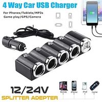 Multi-function 4 Way 12V-24V Car Cigarette Lighter Splitter Multi Socket Dual USB Plug Charger Lightinthebox - thumbnail