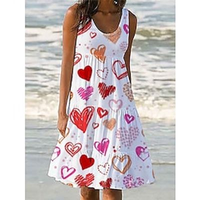 Women's Casual Dress Sundress Heart Print U Neck Mini Dress Streetwear Valentine's Day Street Sleeveless Regular Fit White Summer S M L XL 2XL Lightinthebox Women's Casual Dress Sundress Heart Print U Neck Mini Dress Streetwear Valentine's Day Street Sleeveless Regular Fit White Summer S M L XL 2XL Lightinthebox