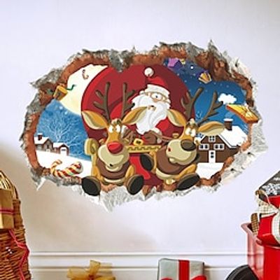 Santa Claus 3D Sticker Christmas Window Decal Christmas 3D Wall Decals Window Clings Xmas Wall Stickers Christmas Window Cling Mural Children's Room Lightinthebox