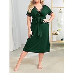 Women's Plus Size Curve Black Dress Casual Dress Plain Midi Dress Short Sleeve Lace up Lace V Neck Fashion Daily Red Green Summer XL 2XL 3XL 4XL 5XL Lightinthebox