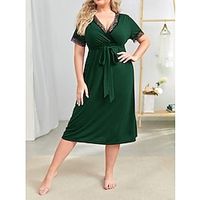Women's Plus Size Curve Black Dress Casual Dress Plain Midi Dress Short Sleeve Lace up Lace V Neck Fashion Daily Red Green Summer XL 2XL 3XL 4XL 5XL Lightinthebox - thumbnail
