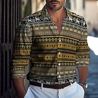 Men's Shirt Button Up Shirt Casual Shirt Summer Shirt Beach Shirt Blue Brown Long Sleeve Tribal Bohemian Lapel Hawaiian Holiday Button-Down Clothing Apparel Fashion Casual Comfortable Lightinthebox