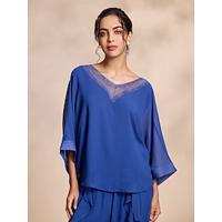 Chiffon Casual Magyar Sleeve Deep V Blouse - thumbnail