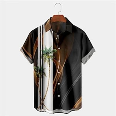 Men's Shirt Summer Hawaiian Shirt Coconut Tree Graphic Prints Turndown Black Outdoor Street Short Sleeves Button-Down Print Clothing Apparel Tropical Fashion Hawaiian Designer miniinthebox