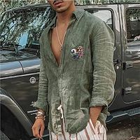 Men's Shirt Hot Stamping Graphic Patterned Skull Ghost Turndown Street Casual Button-Down Print Long Sleeve Tops Designer Casual Fashion Big and Tall Green White  Summer Lightinthebox - thumbnail