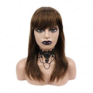 Remy Human Hair Wig Straight Natural Straight with Neat Bang Brown Classic Women Designers Capless Brazilian Hair Malaysian Hair for Women Evening Daily Evening Party Use Lightinthebox