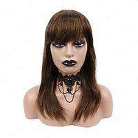Remy Human Hair Wig Straight Natural Straight with Neat Bang Brown Classic Women Designers Capless Brazilian Hair Malaysian Hair for Women Evening Daily Evening Party Use Lightinthebox - thumbnail