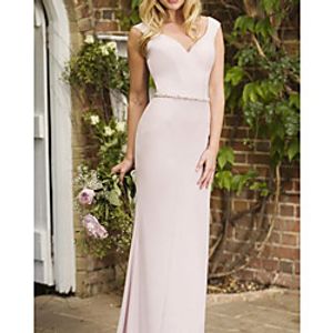 Sheath / Column V Neck Floor Length Stretch Satin Bridesmaid Dress with miniinthebox