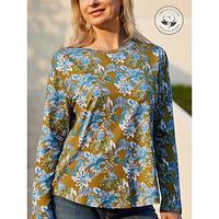 Women's T shirt Tee 100% Cotton Paisley Casual Daily Green Print Long Sleeve Ethnic Print Round Neck Loose Fit All Seasons Lightinthebox