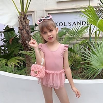 Kids Girls' Swimsuit Training Graphic Active Ruched Bathing Suits 7-13 Years Summer Pink Green Lightinthebox
