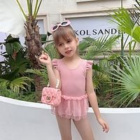 Kids Girls' Swimsuit Training Graphic Active Ruched Bathing Suits 7-13 Years Summer Pink Green Lightinthebox - thumbnail