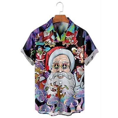 Santa Claus Hippie Men's Shirt Outdoor Christmas Street Fall Turndown Short Sleeve Purple S M L Shirt Lightinthebox