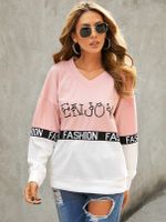 YOINS Letter Patchwork V-neck Long Sleeves Sweatshirt - thumbnail