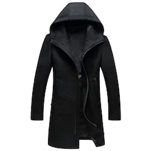 Men's Winter Coat Wool Coat Overcoat Daily Wear Going out Fall  Winter Polyester Thermal Warm Washable Outerwear Clothing Apparel Fashion Warm Ups Solid Colored Pocket Hooded Zipper miniinthebox