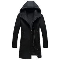 Men's Winter Coat Wool Coat Overcoat Daily Wear Going out Fall  Winter Polyester Thermal Warm Washable Outerwear Clothing Apparel Fashion Warm Ups Solid Colored Pocket Hooded Zipper miniinthebox - thumbnail