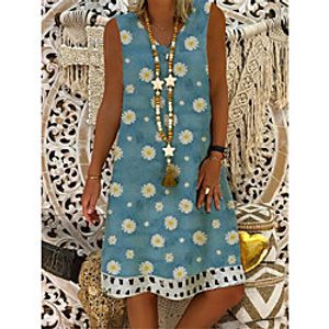 Women's A Line Dress Knee Length Dress Blue Gray Short Sleeve Floral Summer V Neck Elegant Casual 2021 S M L XL XXL 3XL 4XL 5XL miniinthebox
