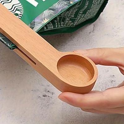 1 Pc 6.3inch Wooden Coffee Scoop And Bag Clip Measure Spoon 2-in-1 Bags Sealer Measuring Spoon For Beans, Espresso Coffee, Tea. Lightinthebox