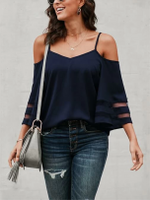 YOINS Mesh Patchwork Cold Shoulder Long Sleeves Blouse - thumbnail
