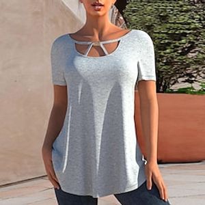 Women's T shirt Tee Black White Gray Plain Cut Out Short Sleeve Casual Weekend Basic Round Neck Regular S miniinthebox