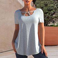 Women's T shirt Tee Black White Gray Plain Cut Out Short Sleeve Casual Weekend Basic Round Neck Regular S miniinthebox - thumbnail