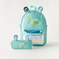 icon Printed Backpack with 3D Ears and Pencil Case