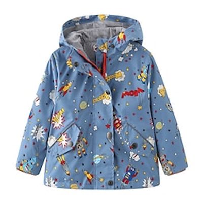 Kids Girls' Coat Graphic Active Zipper School Coat Outerwear 7-13 Years Spring Blue background robot diagonal pocket sheet Peach blossom diagonal pocket slip Gray starry sky diagonal pocket sheet Lightinthebox