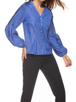 Casual Stripe Long Lantern Sleeve V-neck Women Blouses