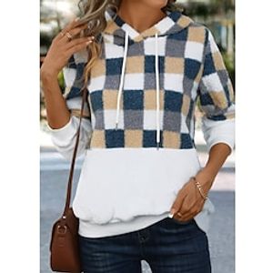 Women's Hoodie Sweatshirt Pullover Fleece Flannel Plaid Active Sportswear Drawstring Print Khaki Casual Sports Hoodie Long Sleeve Top Micro-elastic Fall  Winter Lightinthebox