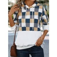 Women's Hoodie Sweatshirt Pullover Fleece Flannel Plaid Active Sportswear Drawstring Print Khaki Casual Sports Hoodie Long Sleeve Top Micro-elastic Fall  Winter Lightinthebox - thumbnail